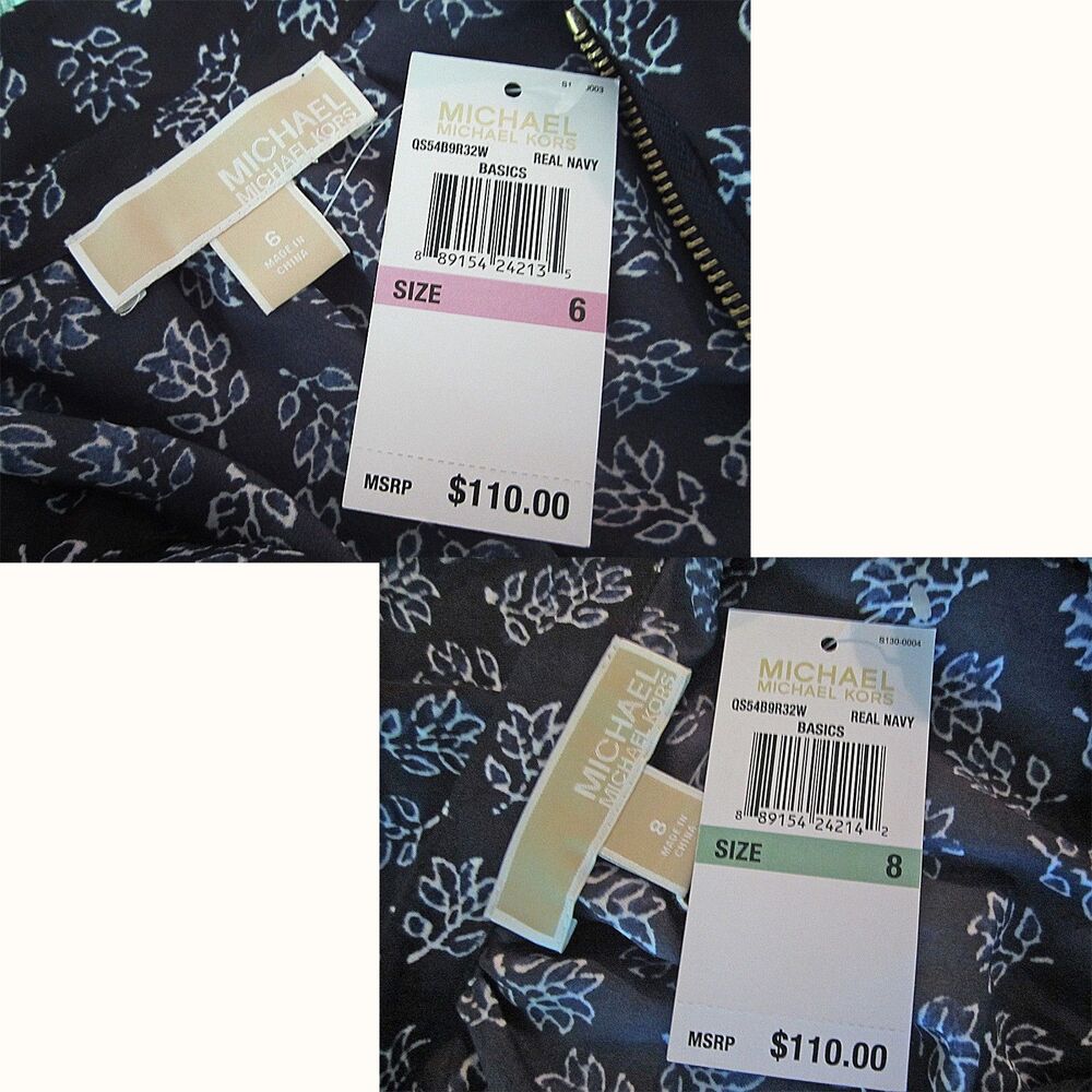 MICHAEL Michael Kors NEW Real Navy Vine-Leaf Zip 3/4 Sleeve Top - Picture 5 of 12